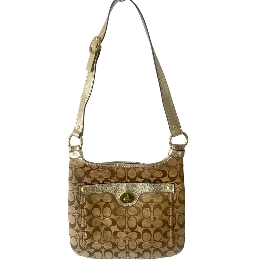 Coach Signature Canvas Purse Shoulder Bag Bundle Lot of 5 Khaki Gold